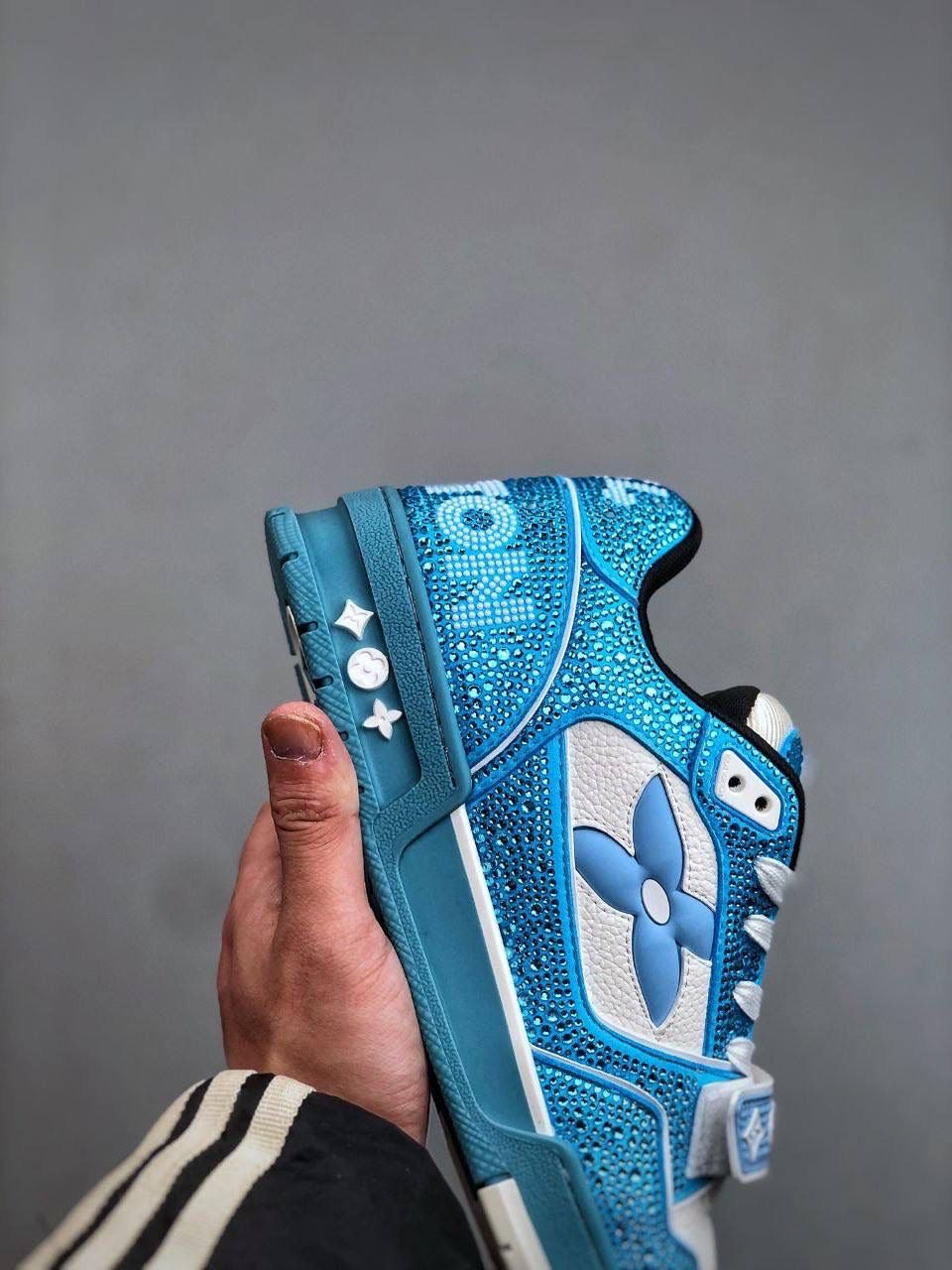 blue diamanté trainers