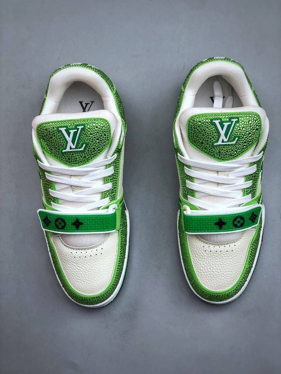 Green diamanté trainers