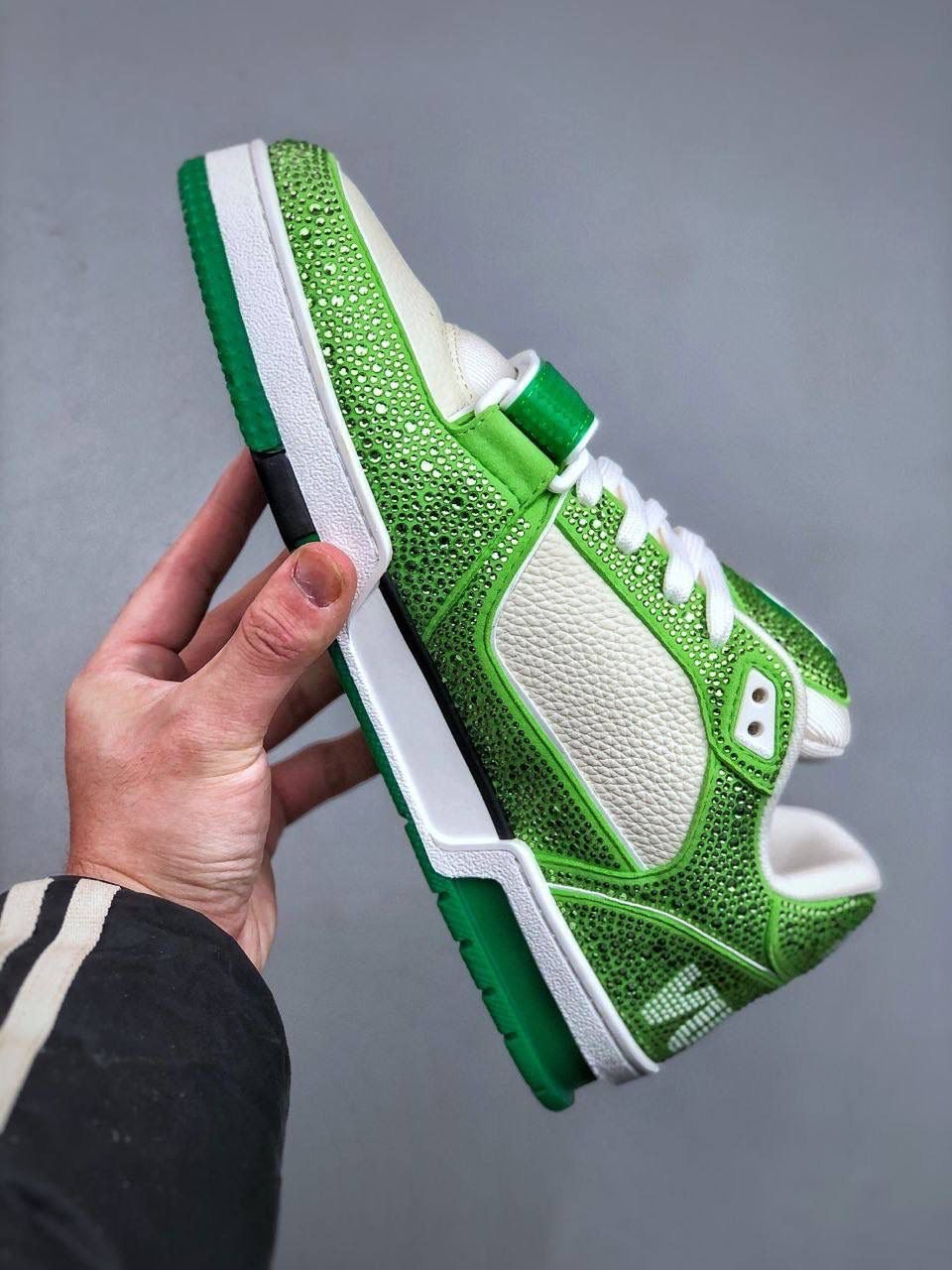 Green diamanté trainers
