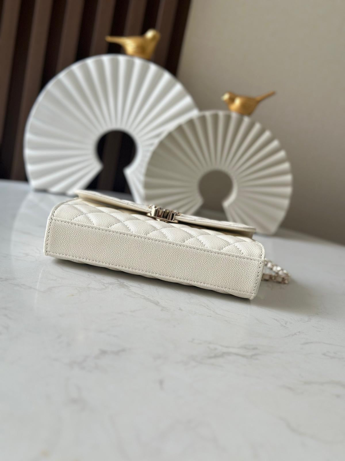 CC white handle flap bag