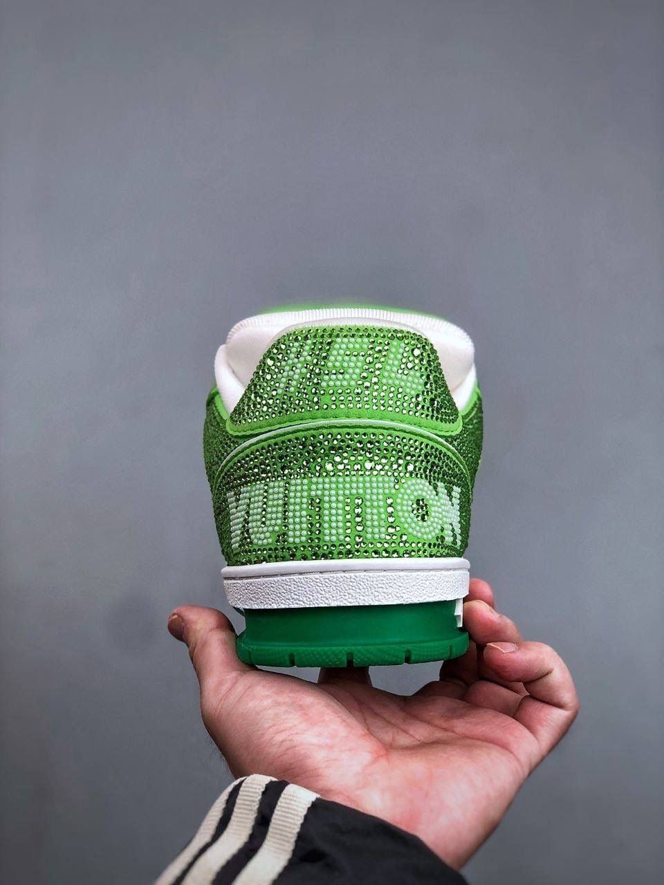 Green diamanté trainers