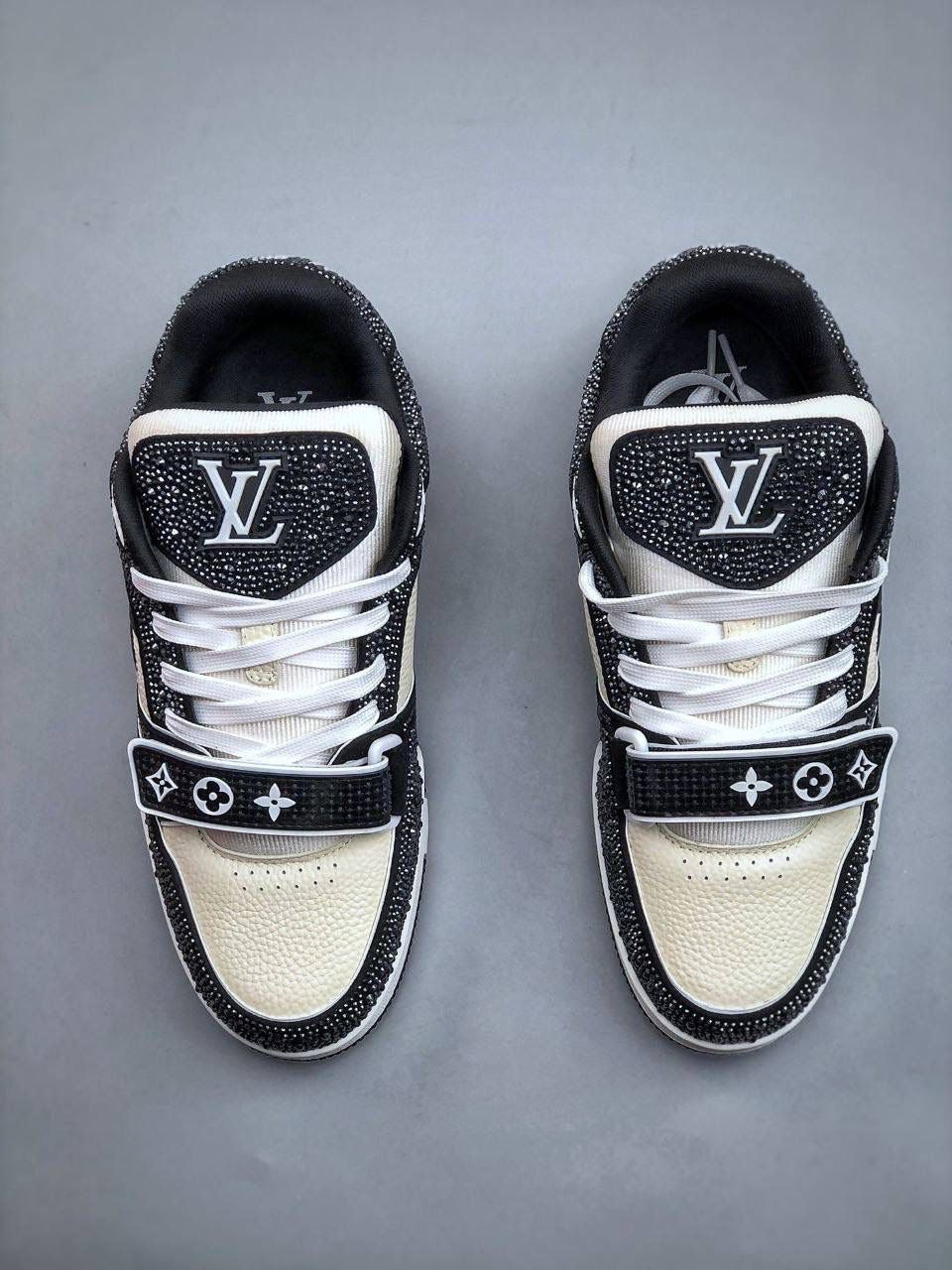 Black & white diamanté trainers