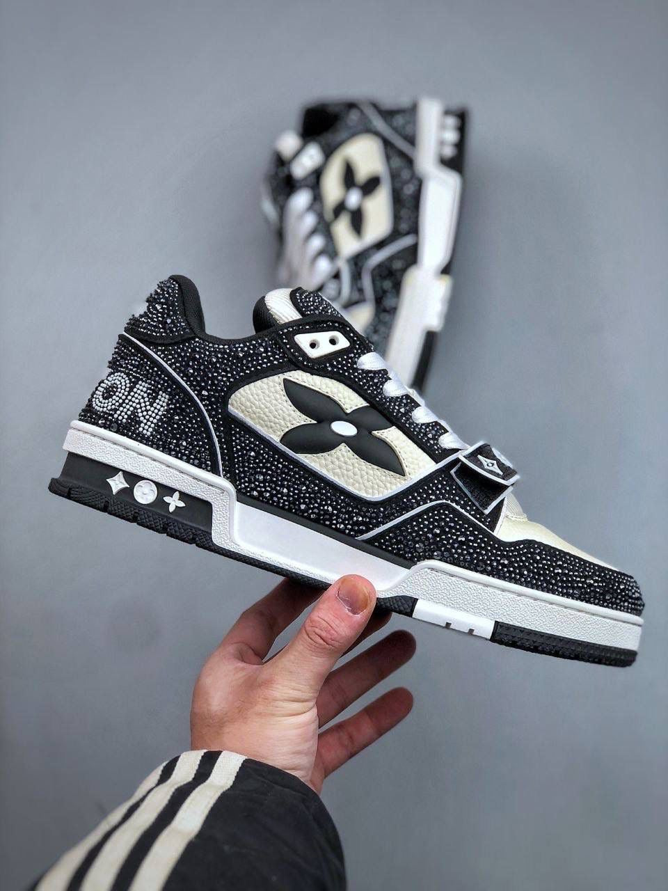 Black & white diamanté trainers