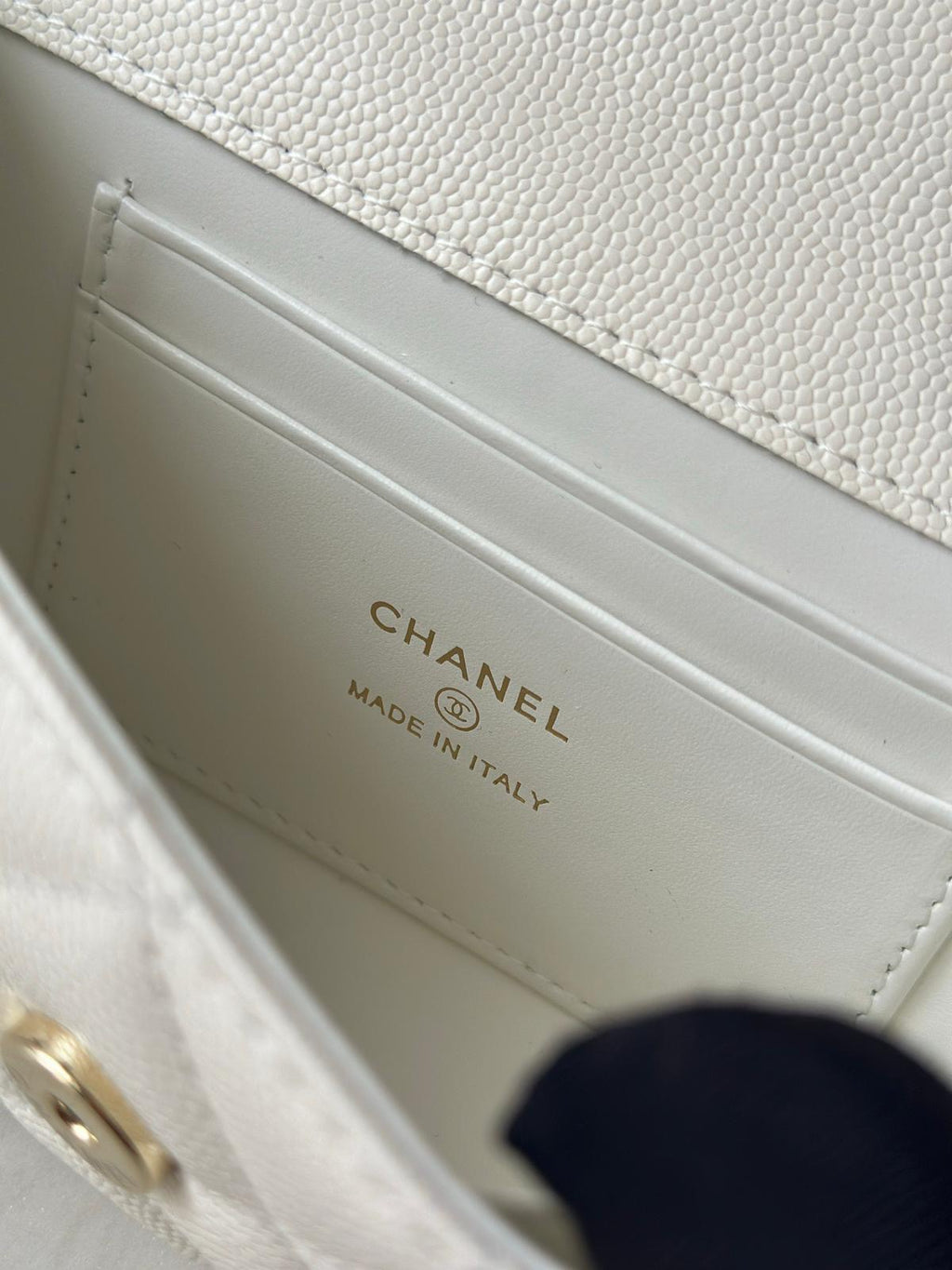CC white handle flap bag