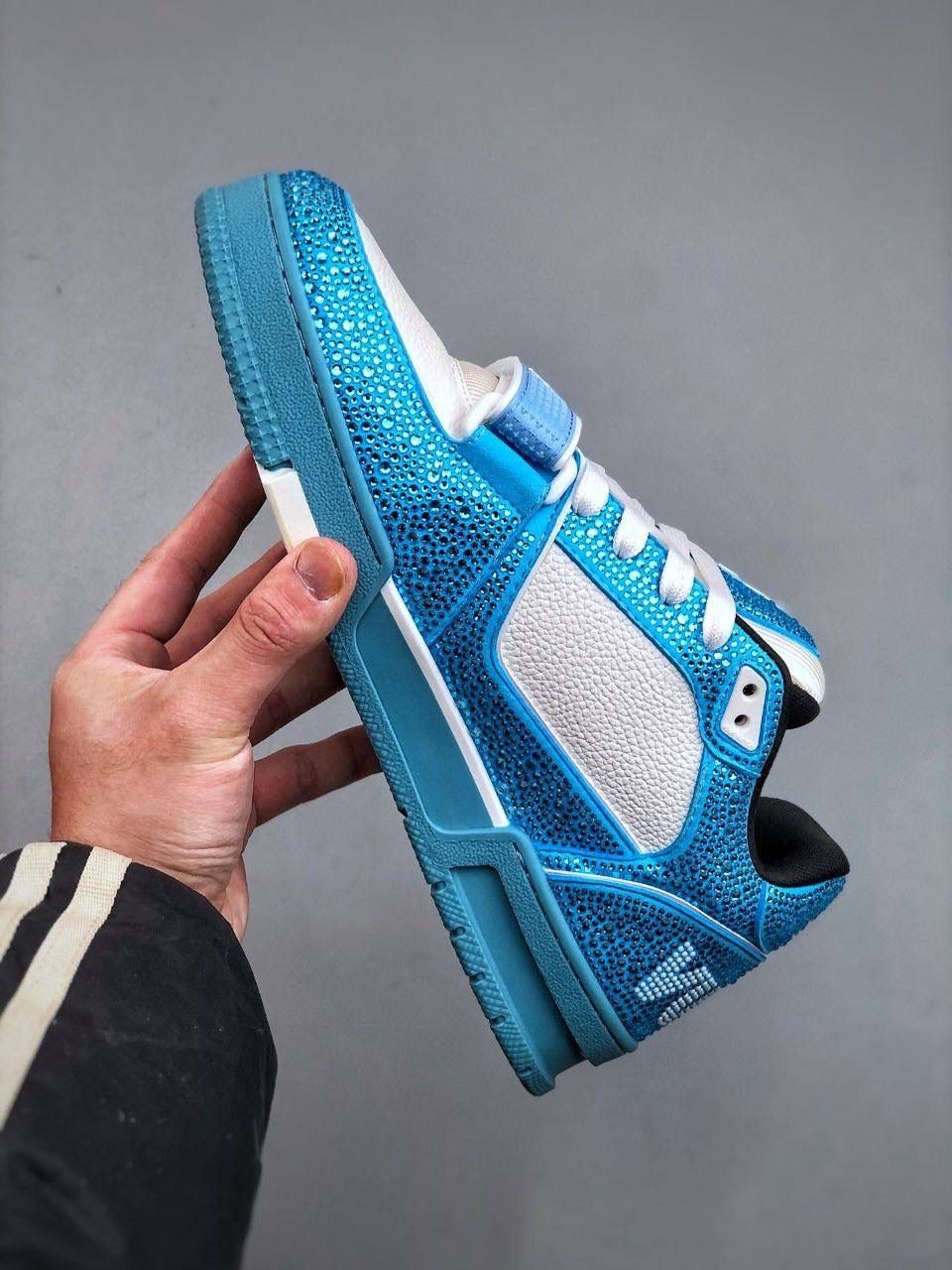 blue diamanté trainers