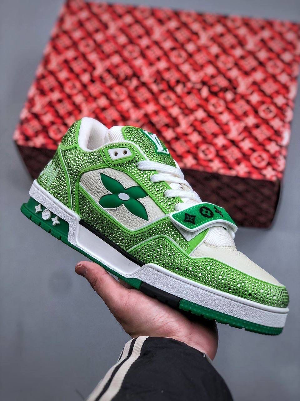 Green diamanté trainers