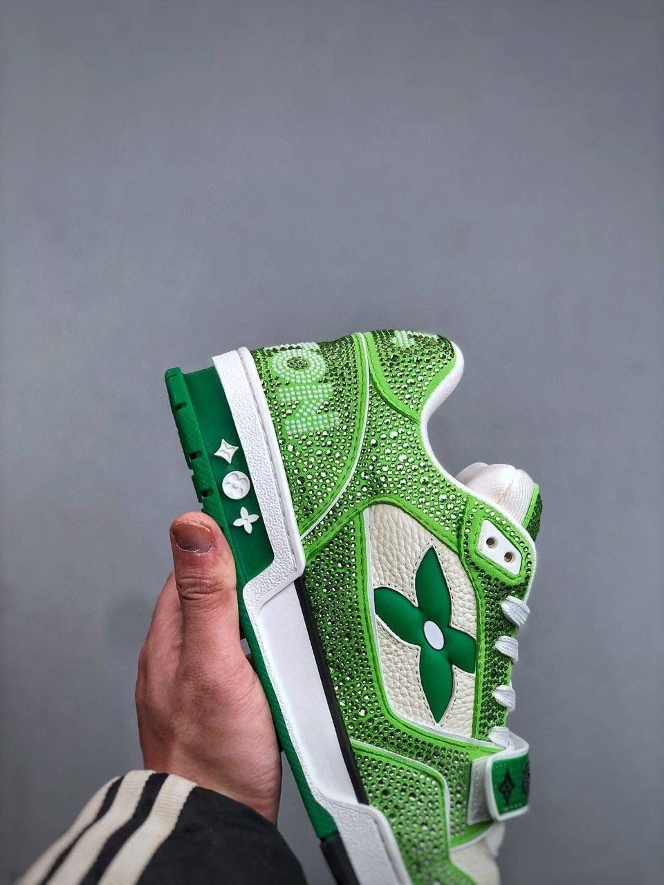 Green diamanté trainers