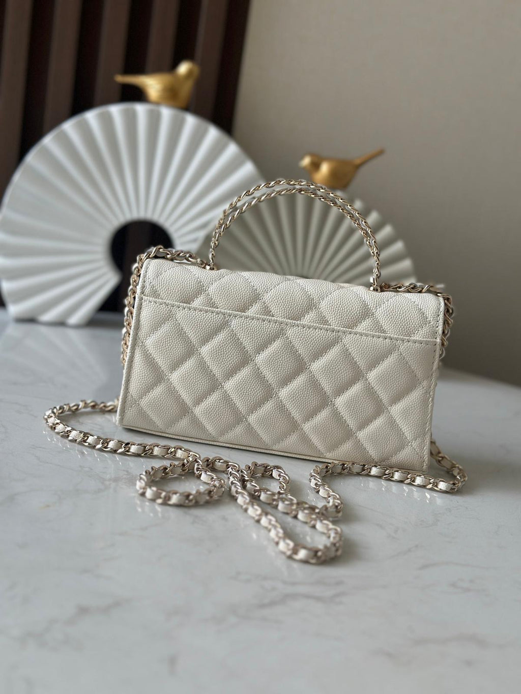 CC white handle flap bag