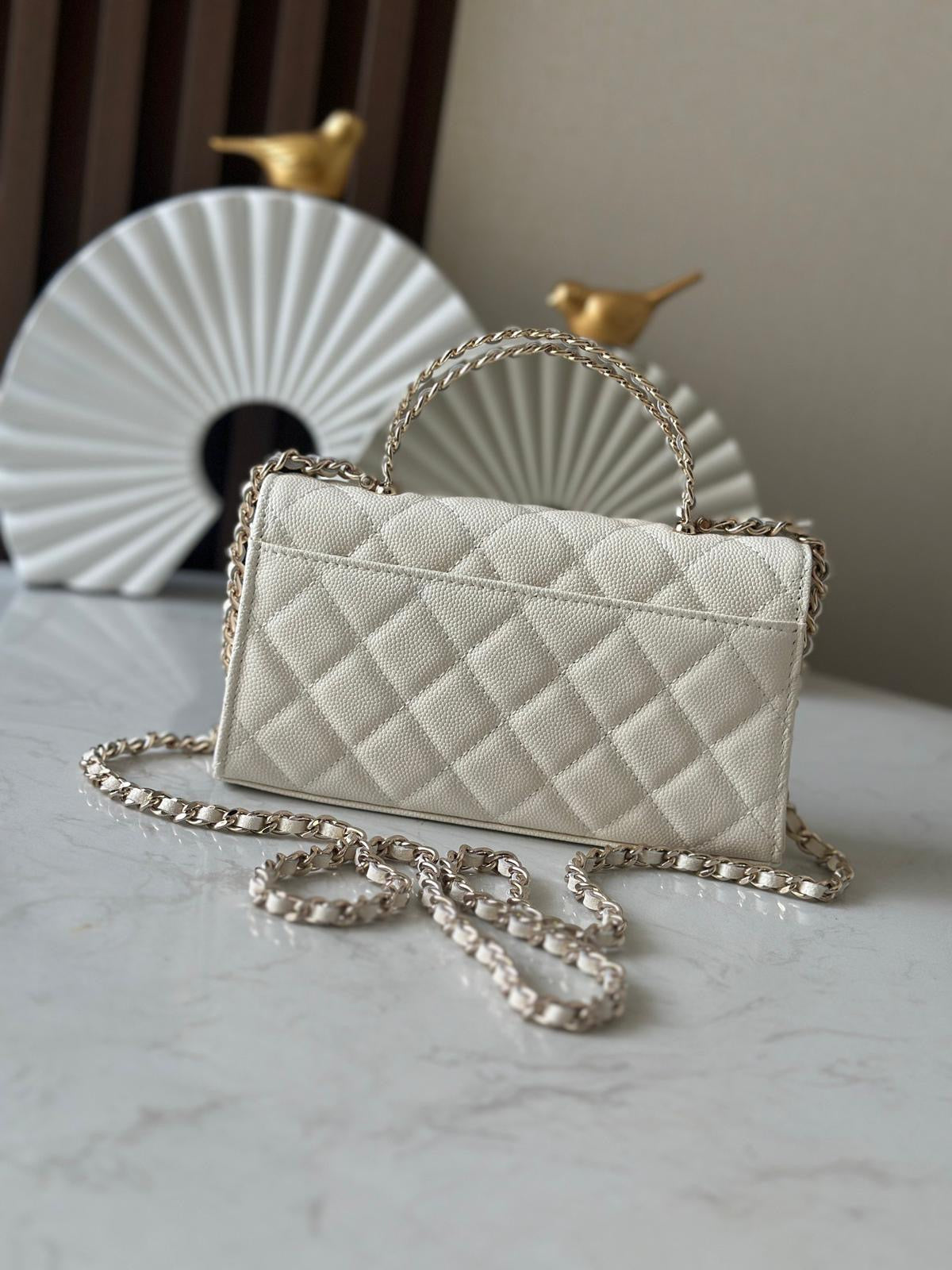CC white handle flap bag
