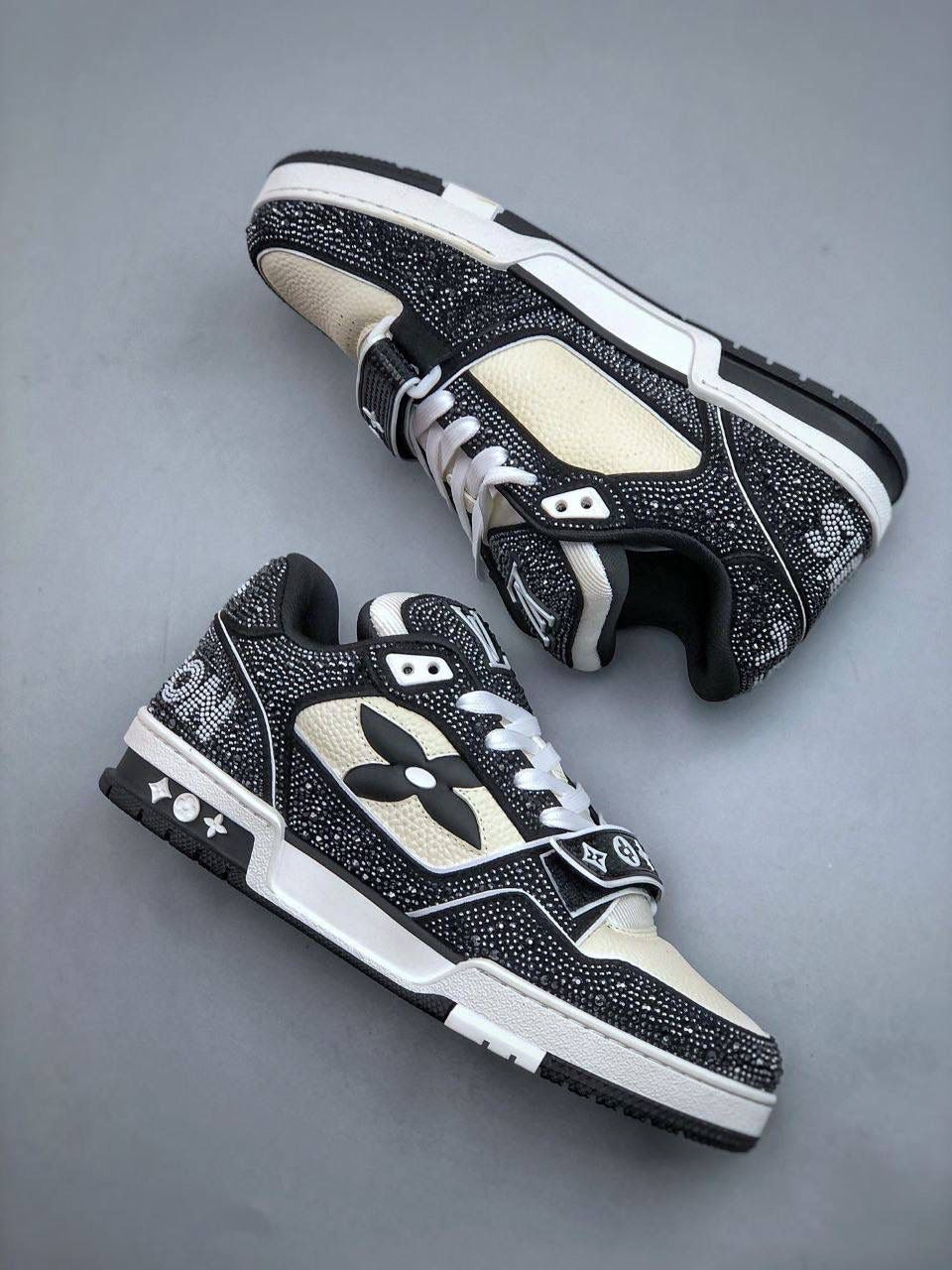 Black & white diamanté trainers