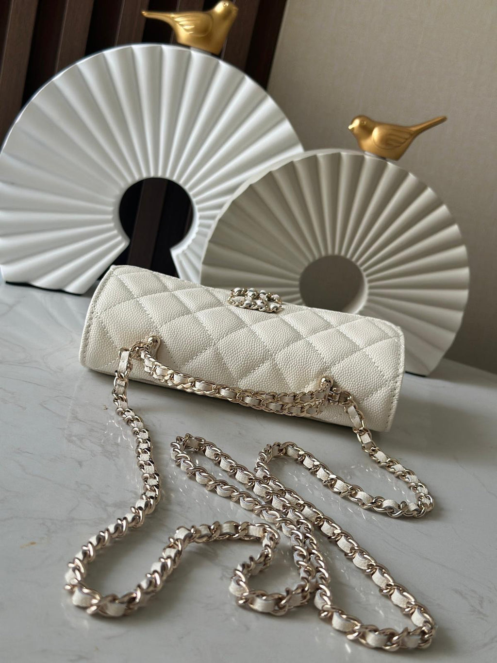 CC white handle flap bag