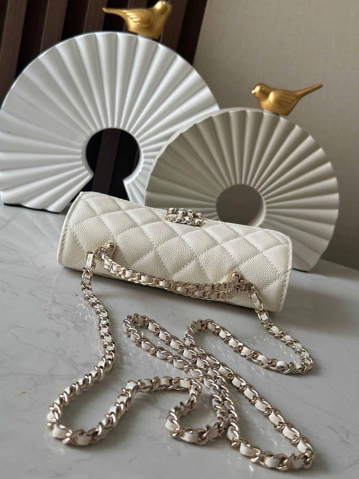 CC white handle flap bag