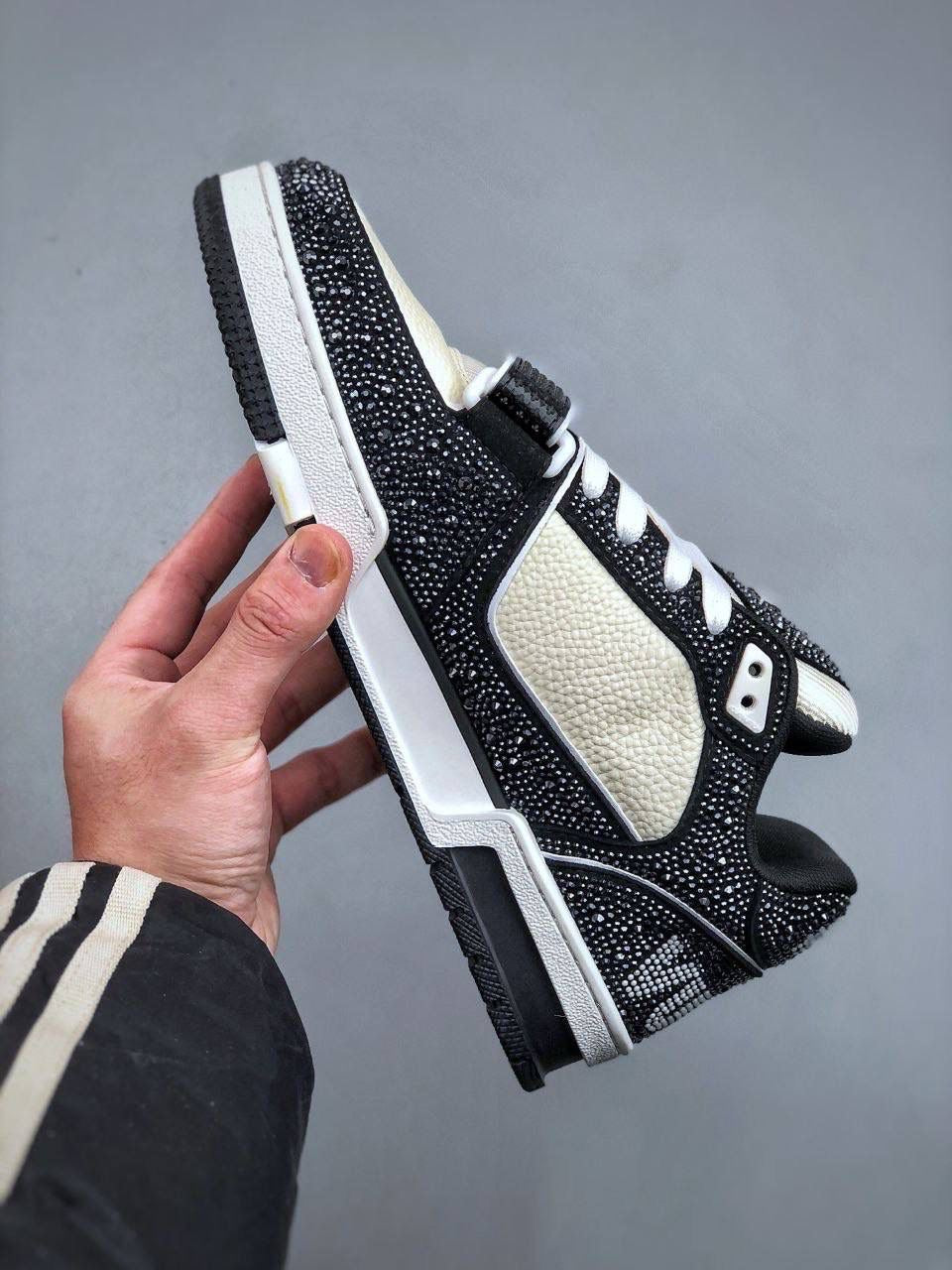 Black & white diamanté trainers