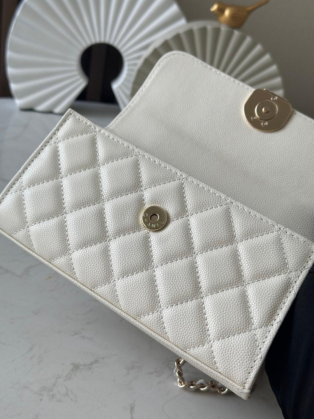 CC white handle flap bag