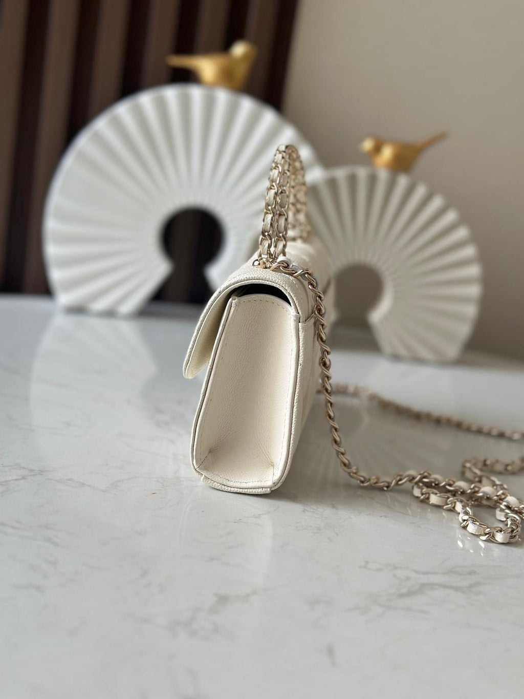 CC white handle flap bag