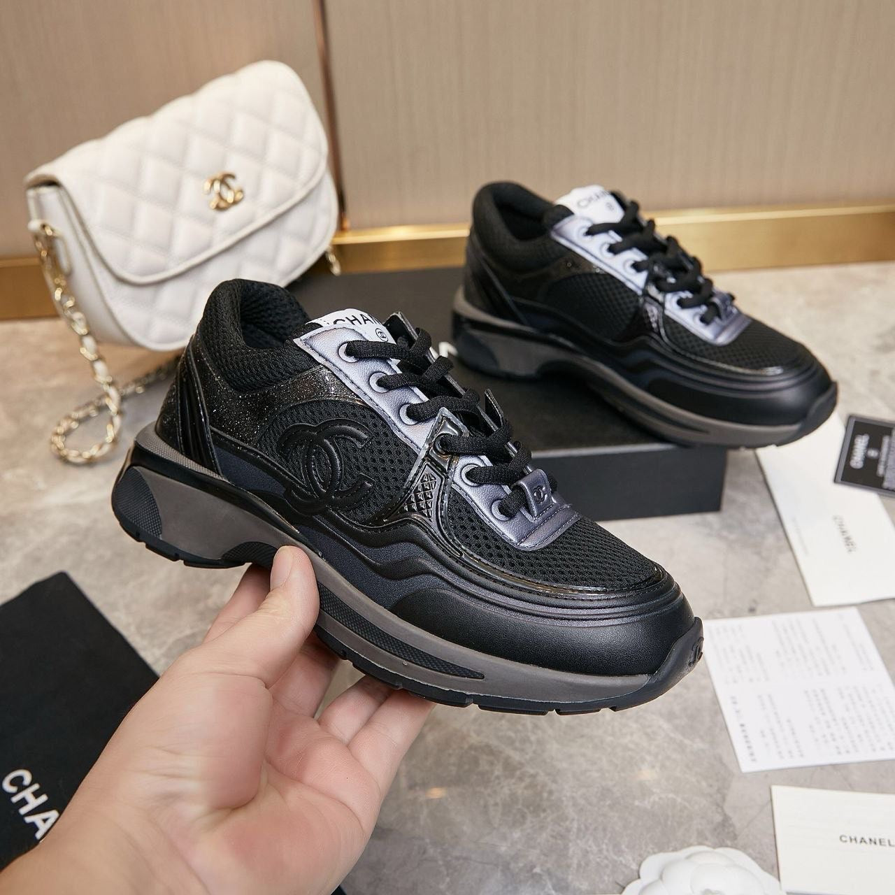 Chanel metalic trainers