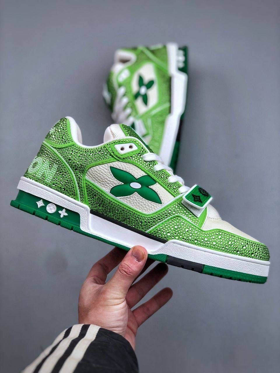 Green diamanté trainers