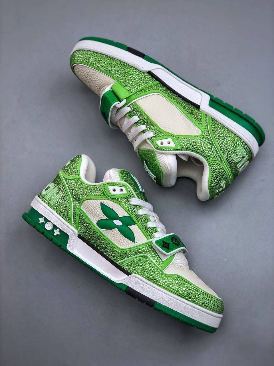 Green diamanté trainers