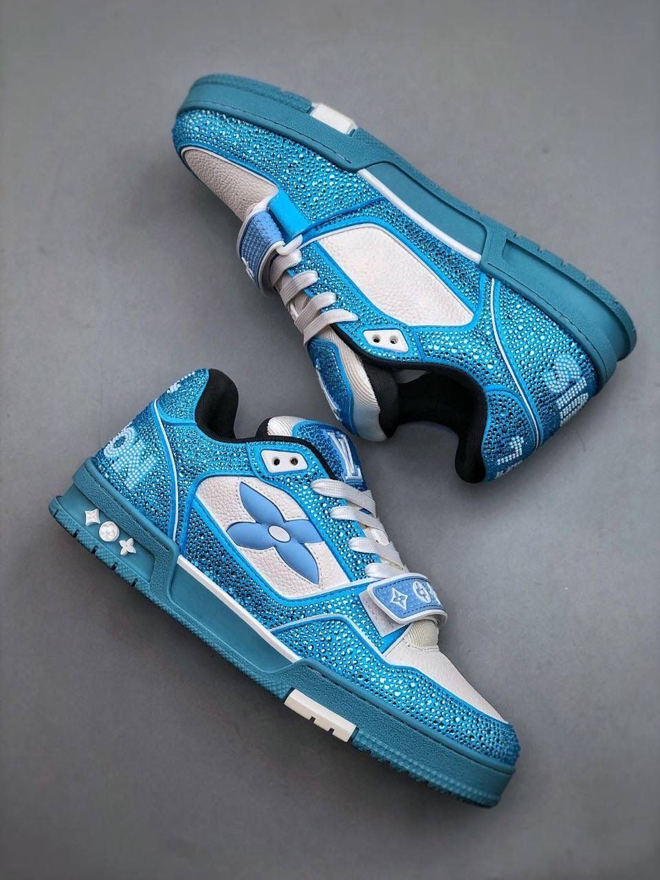 blue diamanté trainers